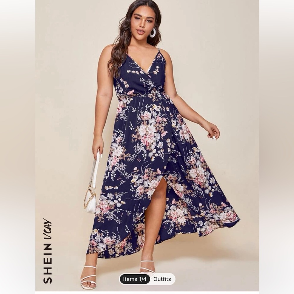 SHEIN floral print wrap cami dress- size 18